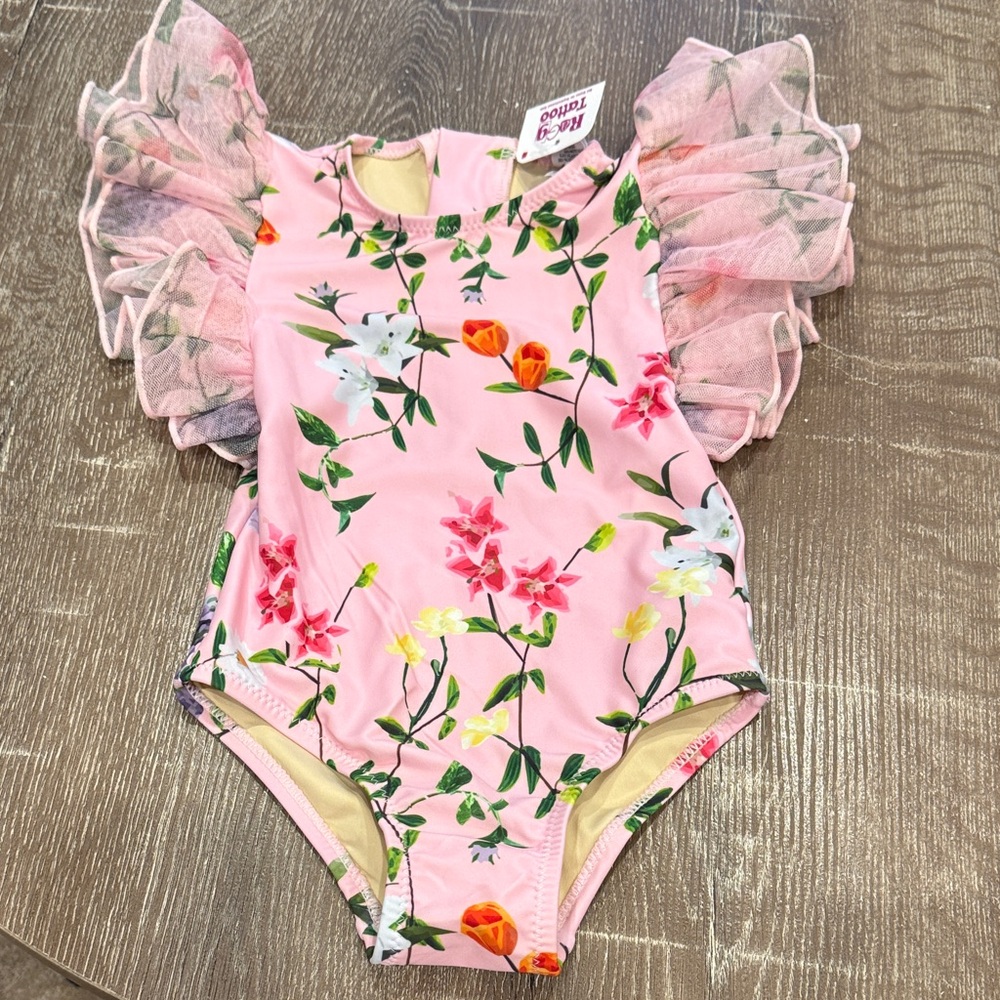 Floral Print Pink Bodysuit for Kids